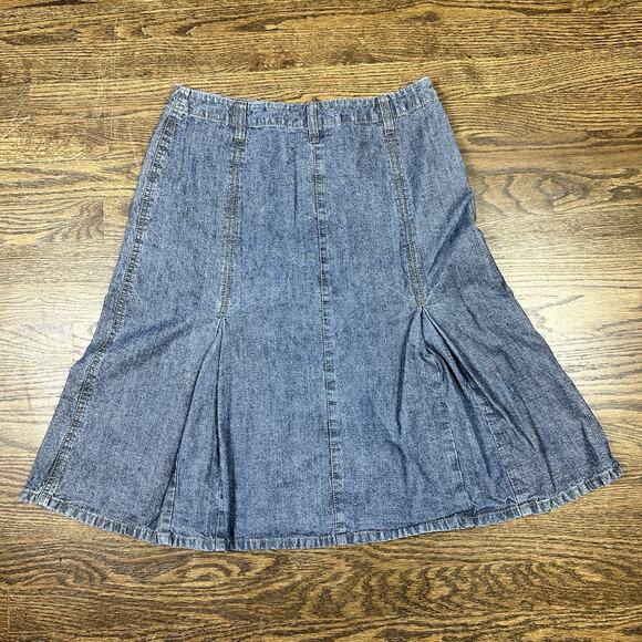Garnet Hill Skirt Womens Med Blue Denim Midi Flare Jean Skirt Boho Cottagecore - Picture 7 of 8